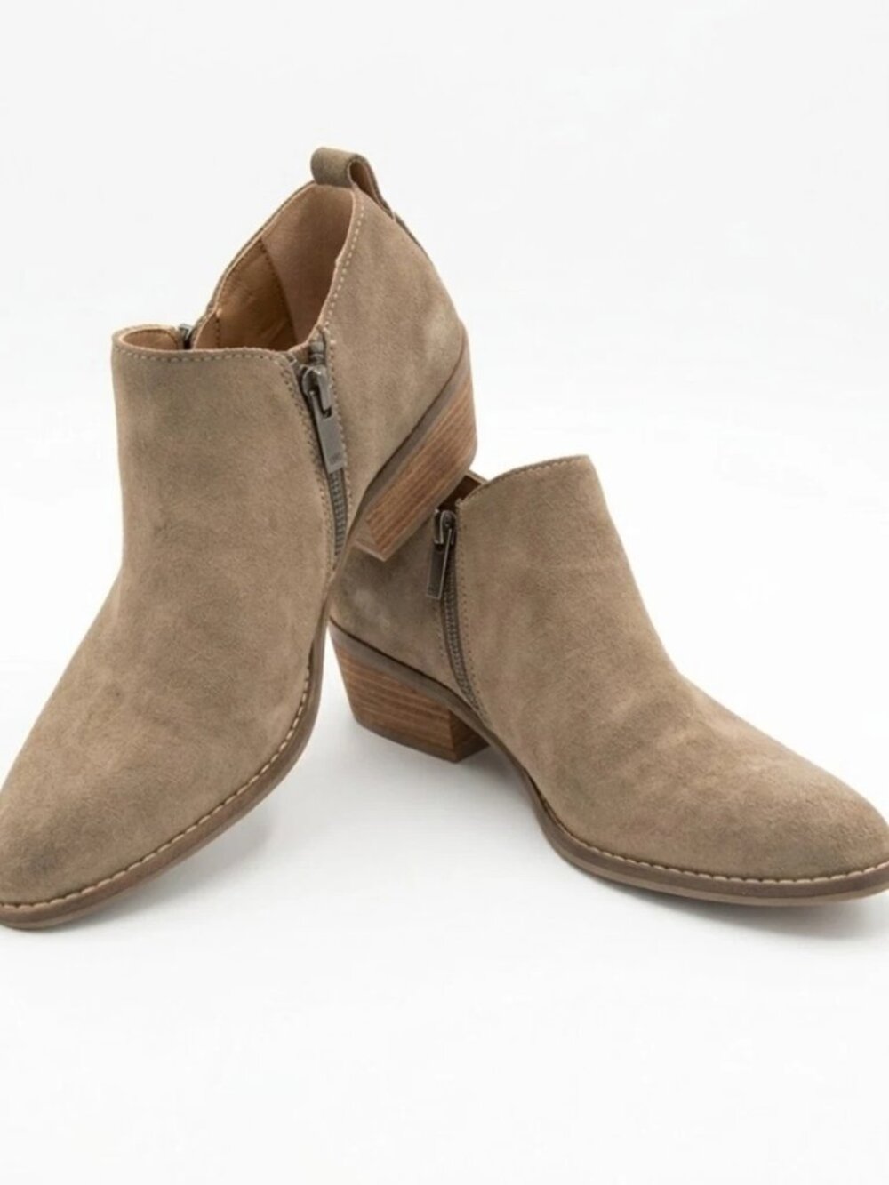 Lucky Brand Boots Women's 7.5 M Casual Side Zip Ankle Bootie Beige Suede